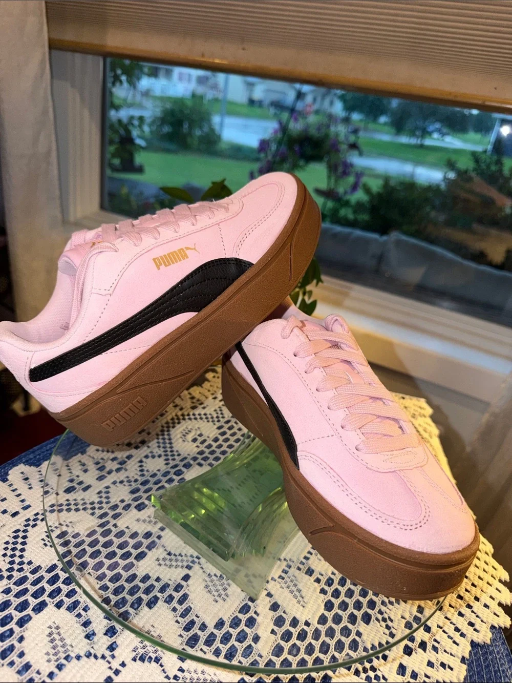 Puma Pink Suede Low-Top Sneakers with Gum Sole